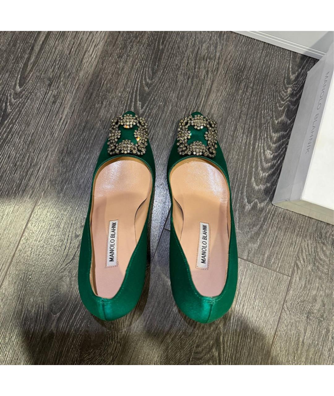 MANOLO BLAHNIK Зеленые текстильные туфли, фото 3