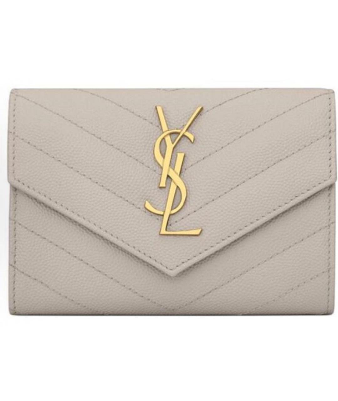 SAINT LAURENT Бежевый кожаный кошелек, фото 5