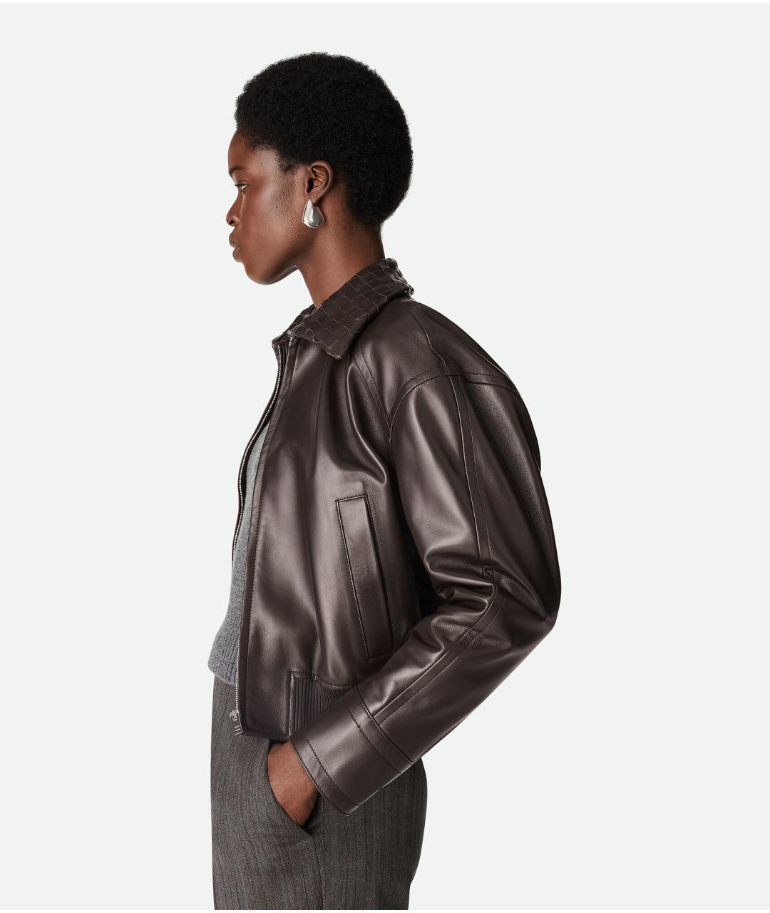 BOTTEGA VENETA Коричневая кожаная куртка, фото 4