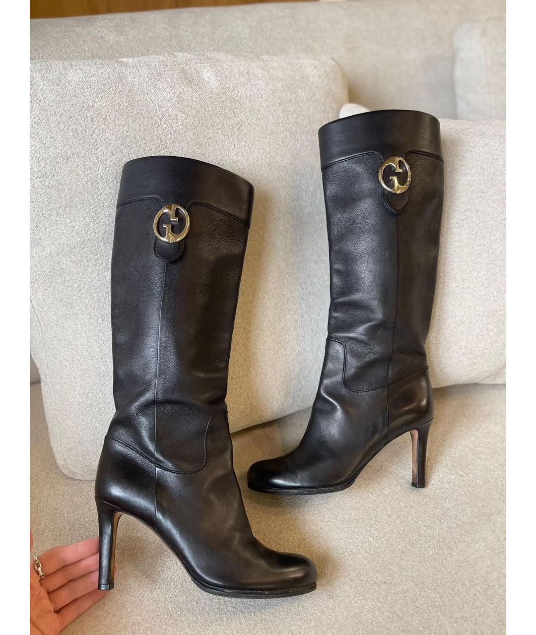 GUCCI Черные кожаные сапоги, фото 2