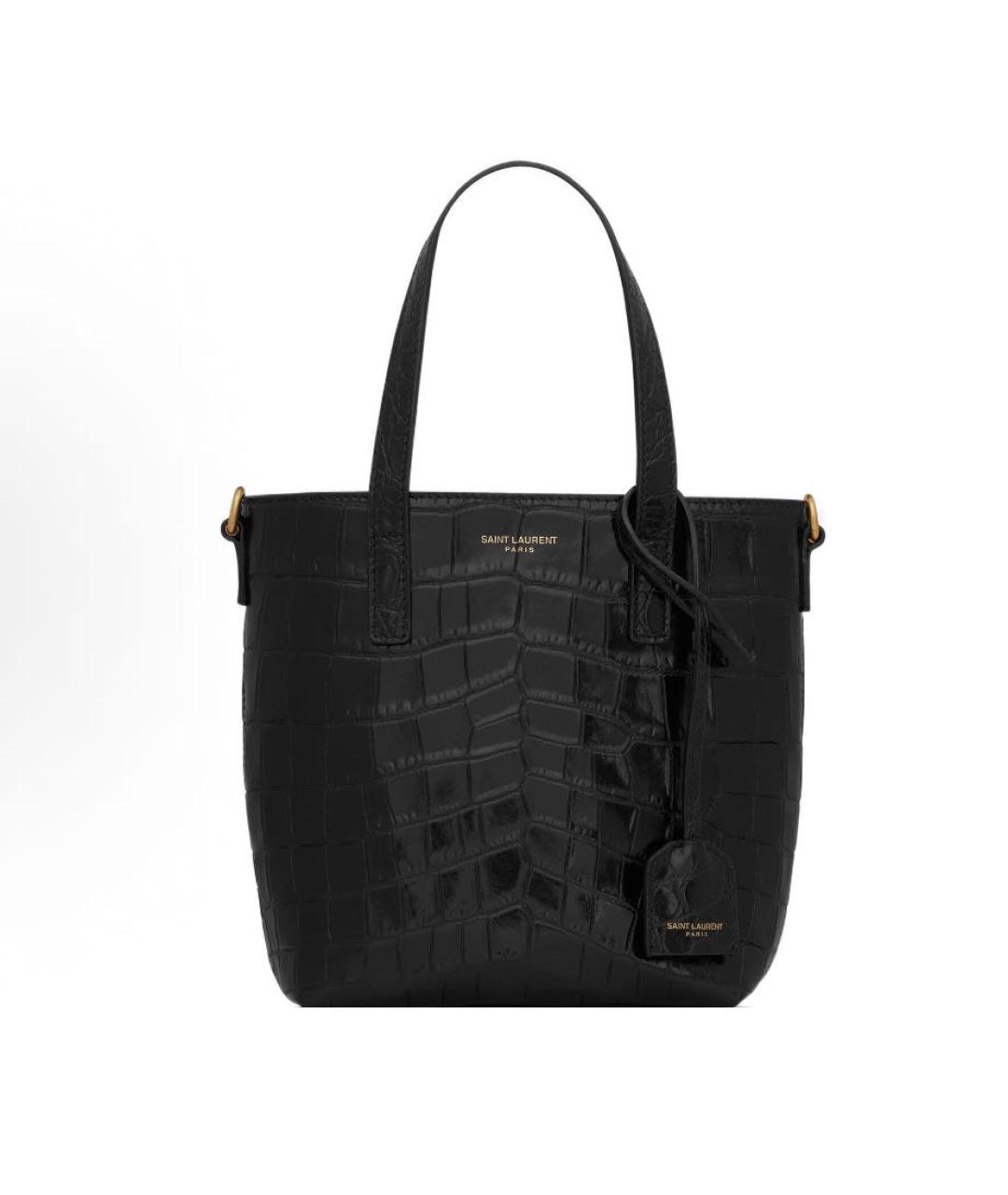 SAINT LAURENT Черная кожаная сумка тоут, фото 5