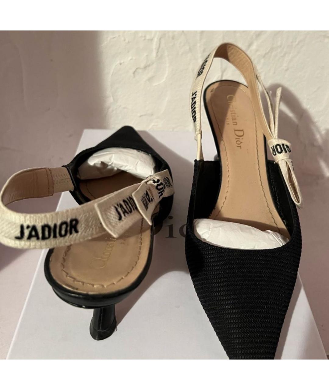 CHRISTIAN DIOR Черные текстильные лодочки на низком каблуке, фото 3
