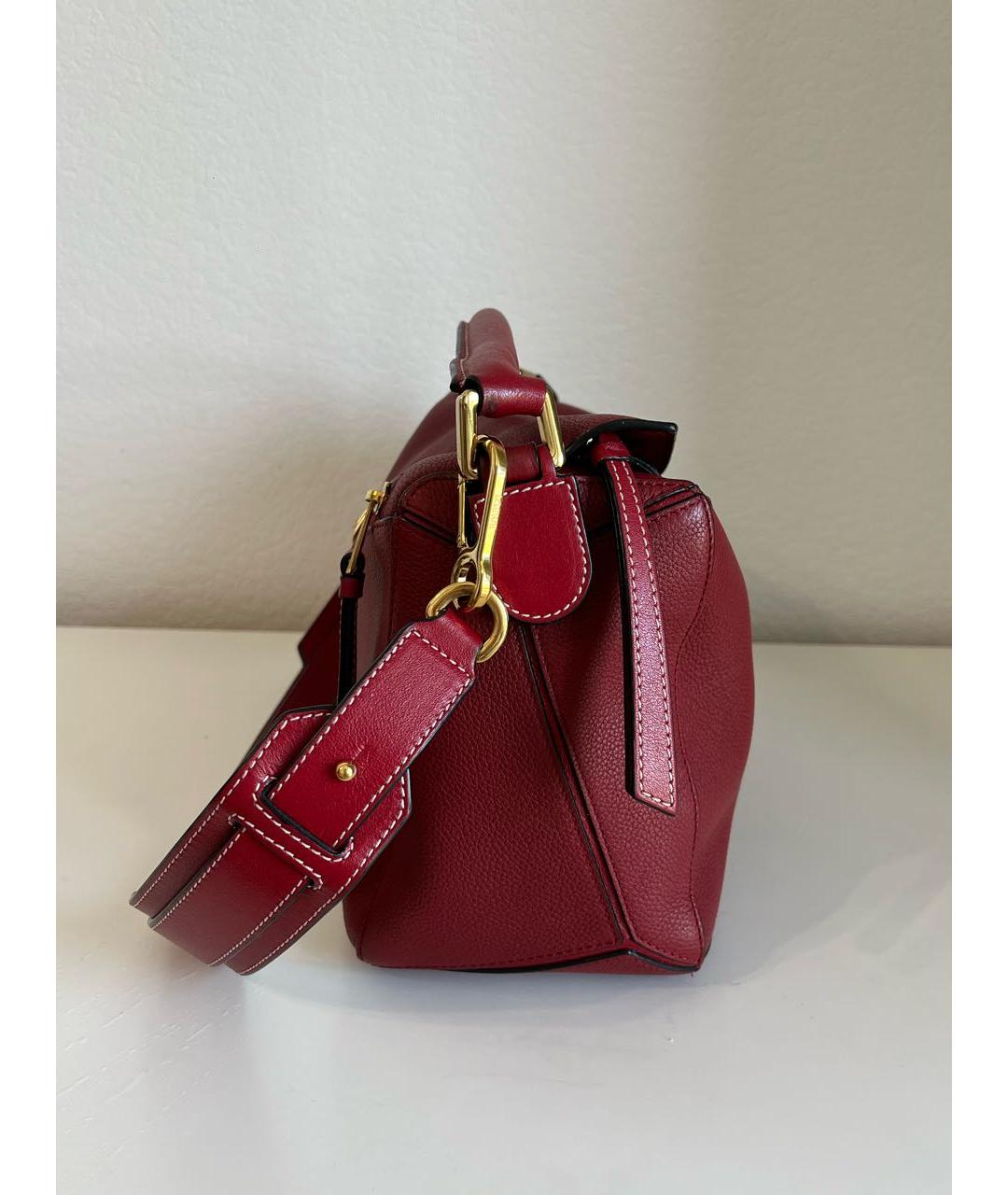 LOEWE Бордовая кожаная сумка с короткими ручками, фото 6