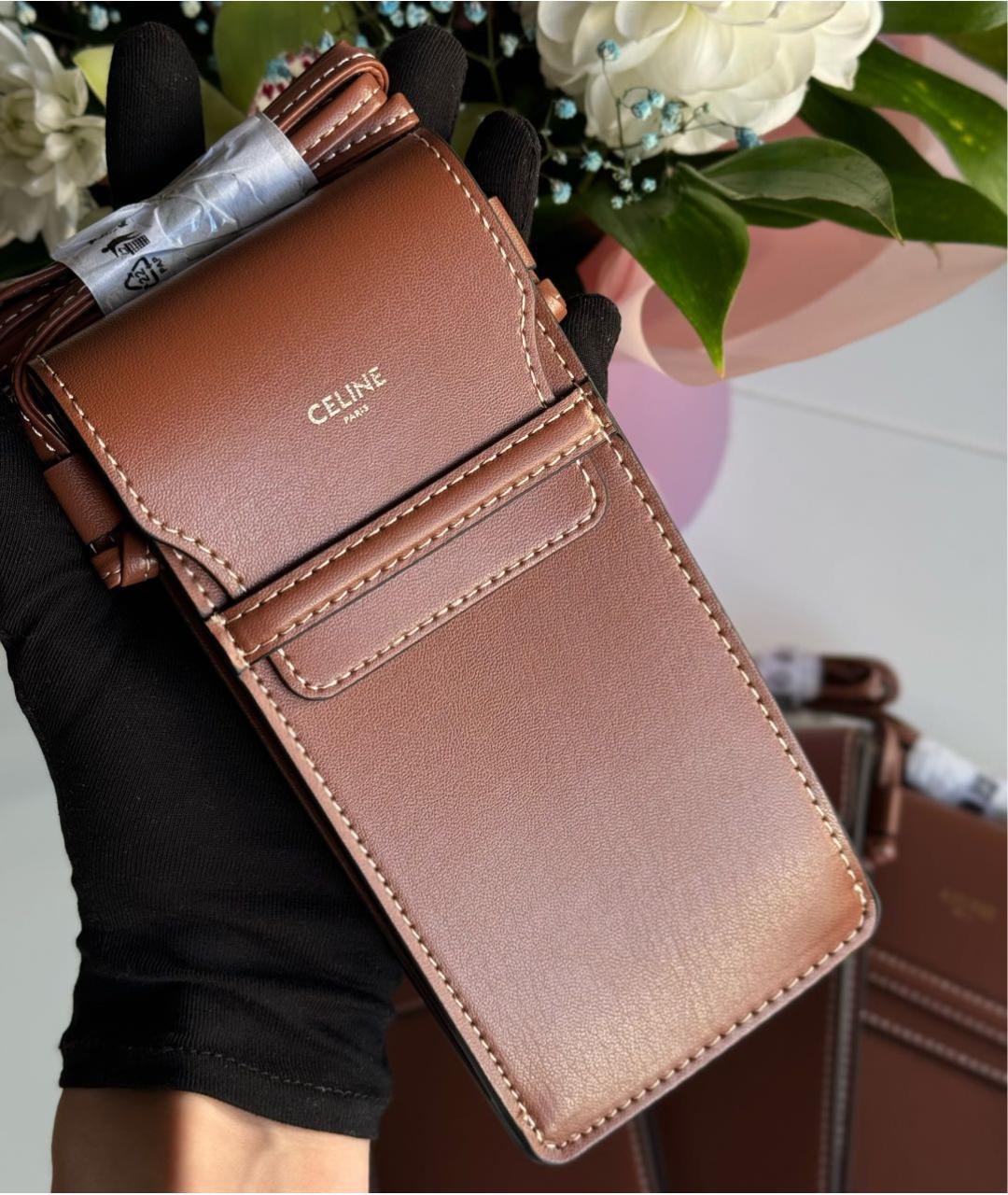 CELINE Коричневая сумка через плечо из искусственной кожи, фото 2