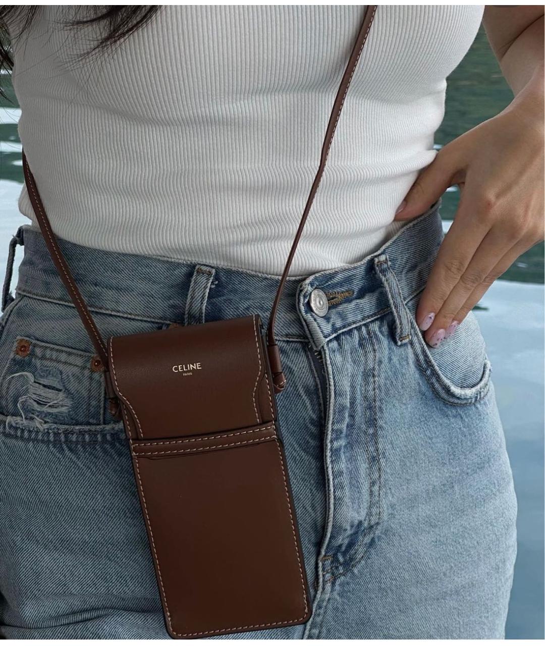 CELINE Коричневая сумка через плечо из искусственной кожи, фото 4