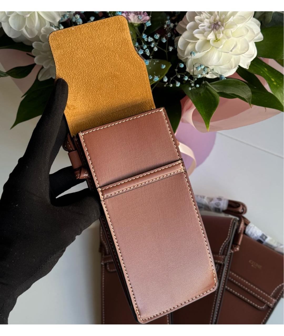 CELINE Коричневая сумка через плечо из искусственной кожи, фото 3