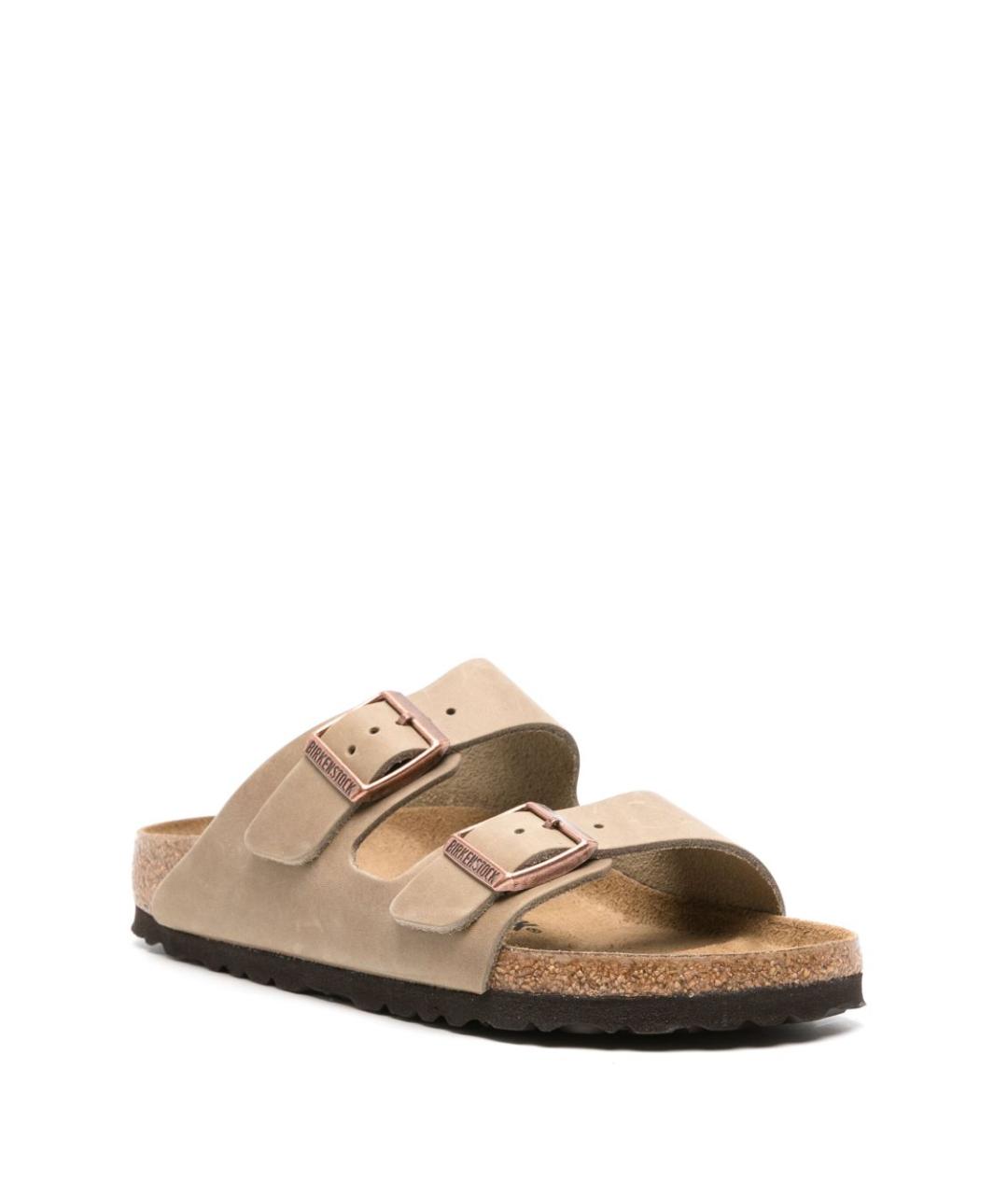 BIRKENSTOCK Бежевые кожаные шлепанцы, фото 3