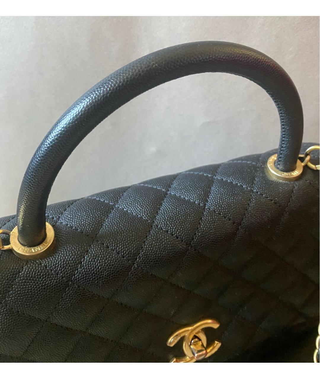 CHANEL Черная кожаная сумка с короткими ручками, фото 7