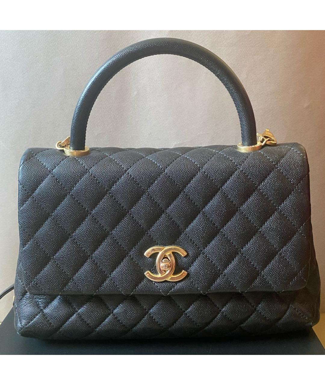 CHANEL Черная кожаная сумка с короткими ручками, фото 8