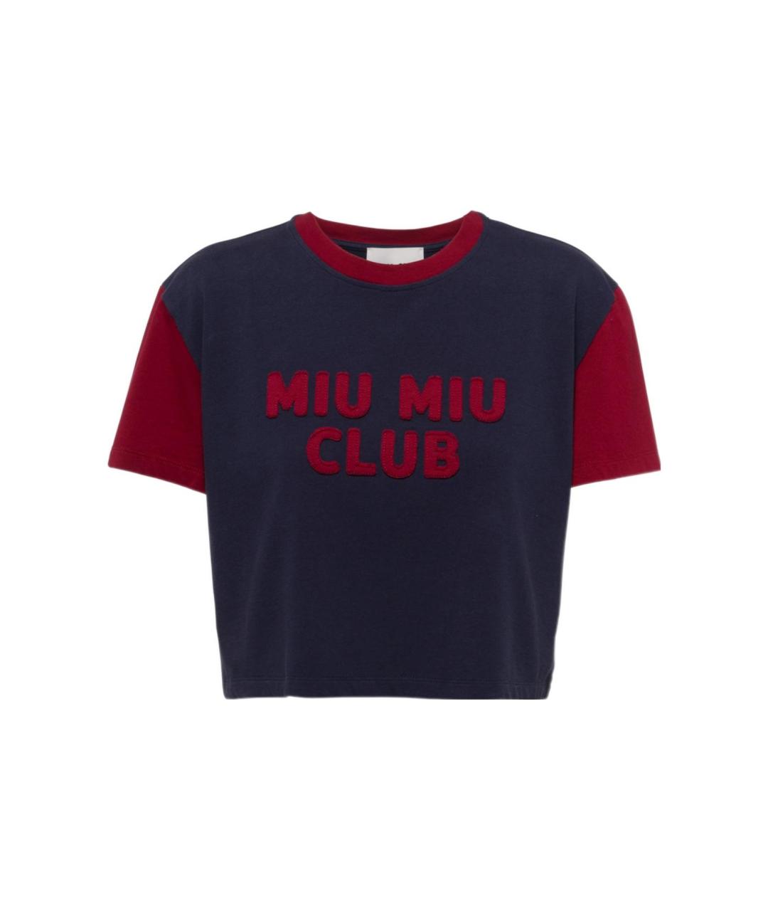 MIU MIU Темно-синяя хлопковая футболка, фото 1