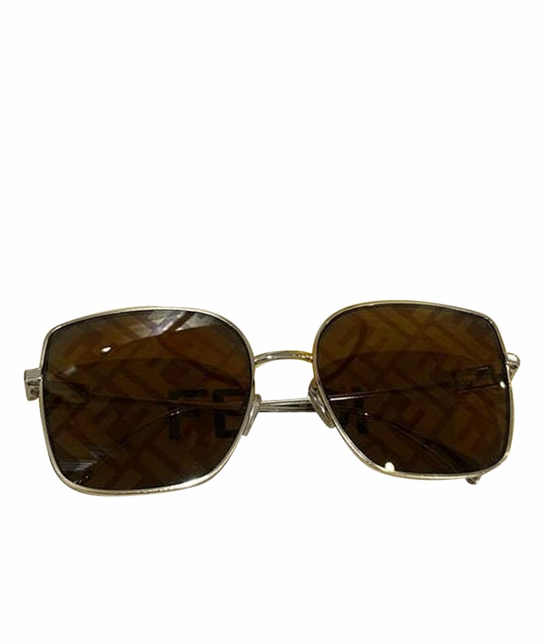 FENDI Золотые металлические солнцезащитные очки, фото 1