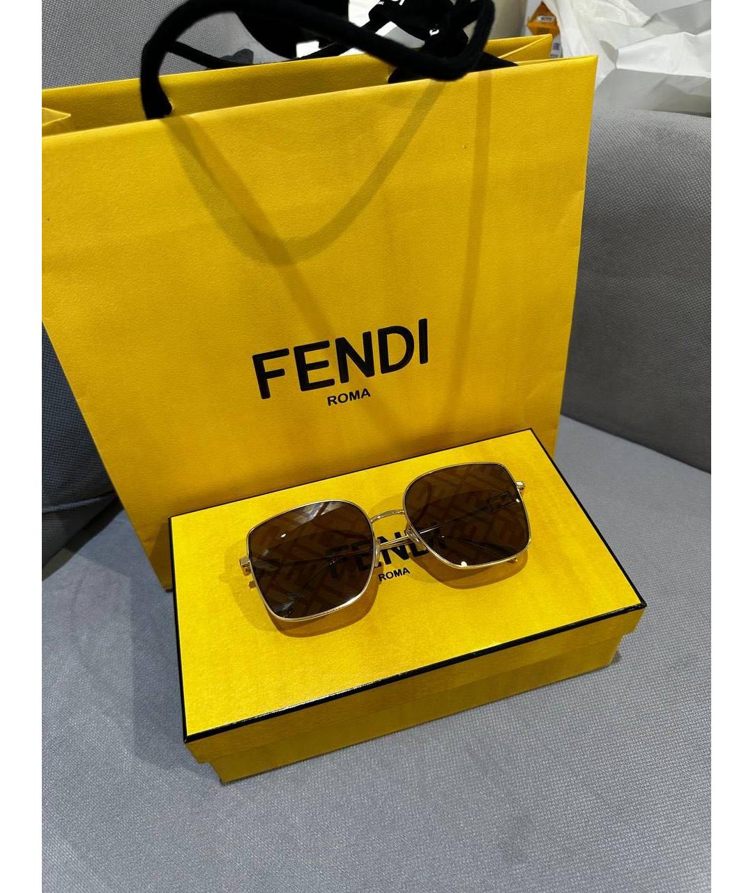 FENDI Золотые металлические солнцезащитные очки, фото 4