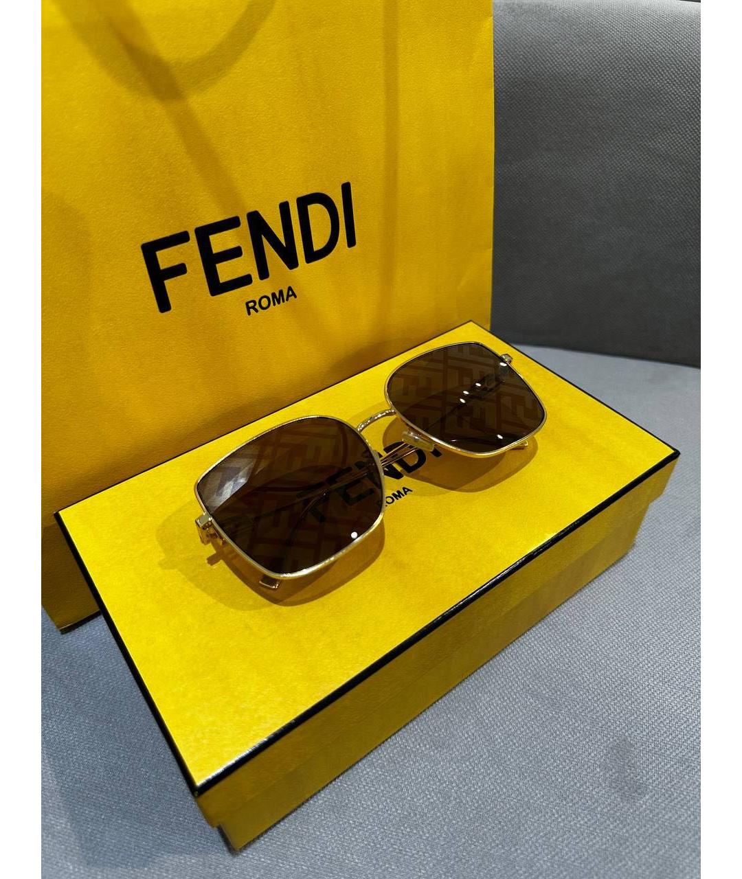 FENDI Золотые металлические солнцезащитные очки, фото 2