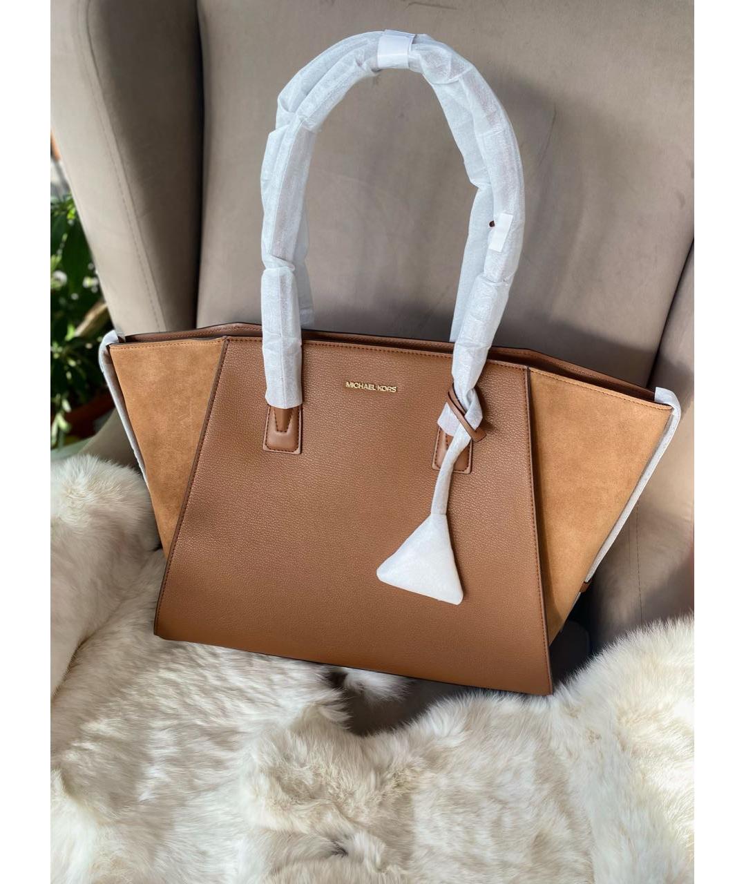 MICHAEL KORS Коричневая кожаная сумка тоут, фото 2