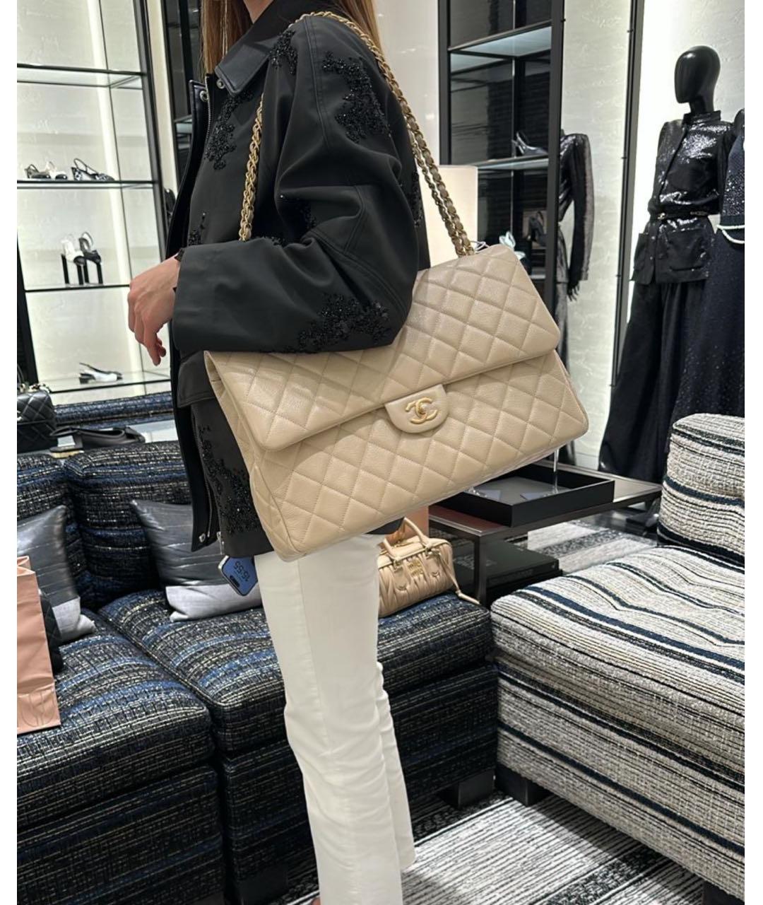 CHANEL Бежевая кожаная сумка тоут, фото 4