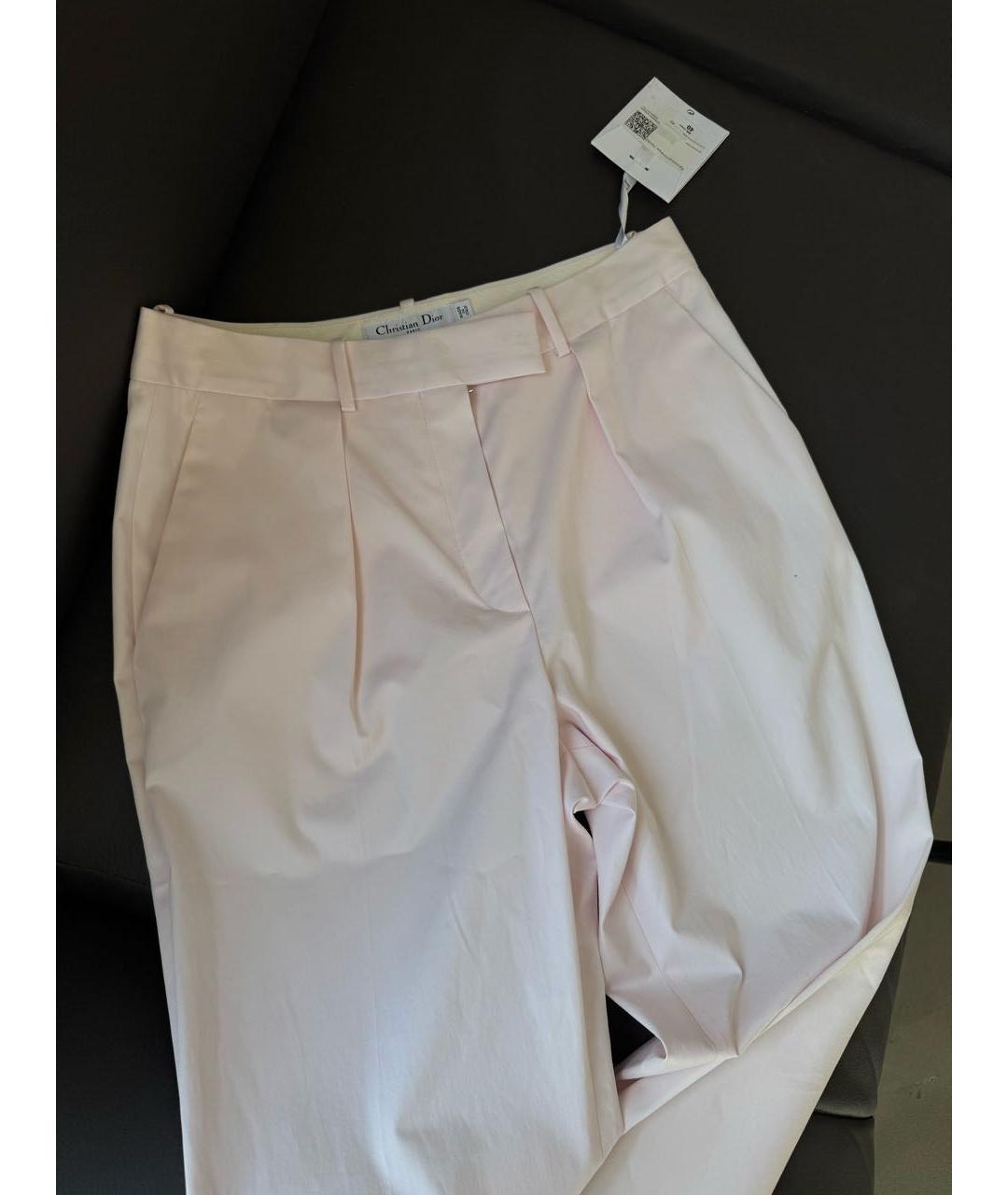 CHRISTIAN DIOR Розовые хлопко-эластановые прямые брюки, фото 4