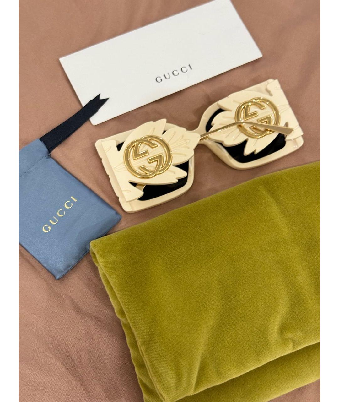GUCCI Бежевые пластиковые солнцезащитные очки, фото 3