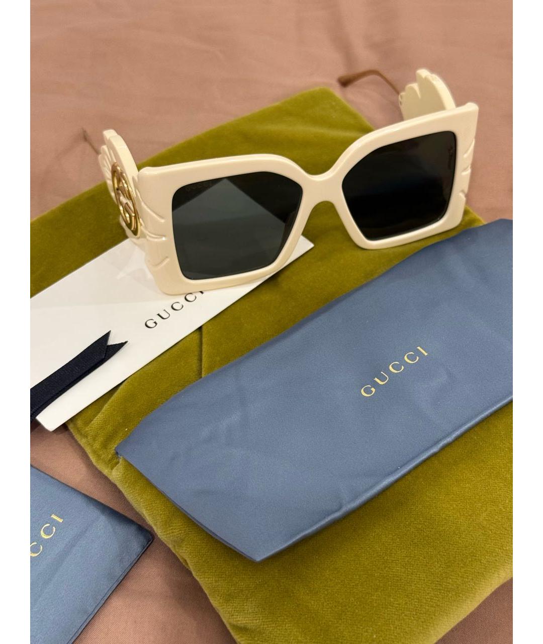 GUCCI Бежевые пластиковые солнцезащитные очки, фото 6