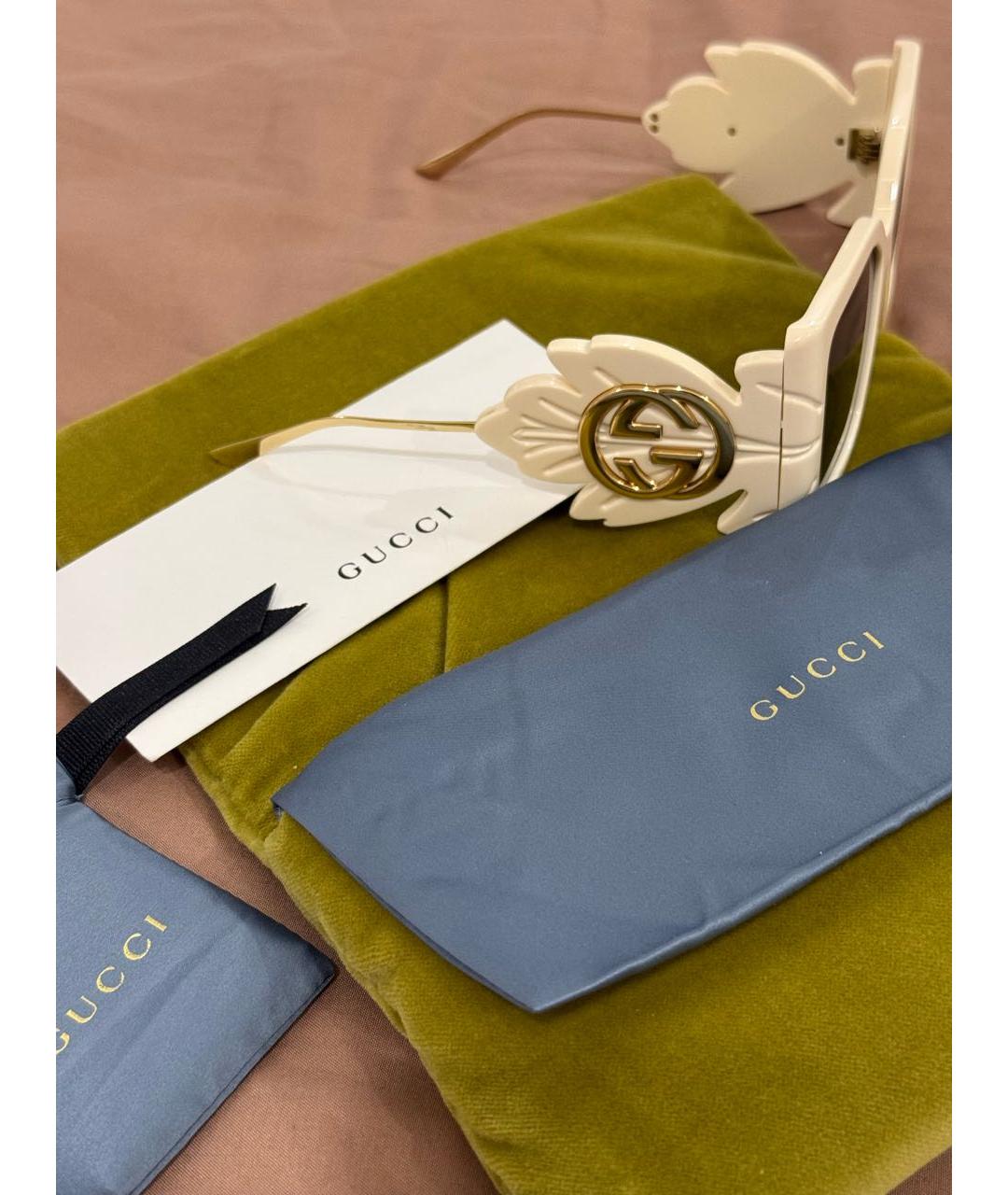 GUCCI Бежевые пластиковые солнцезащитные очки, фото 2