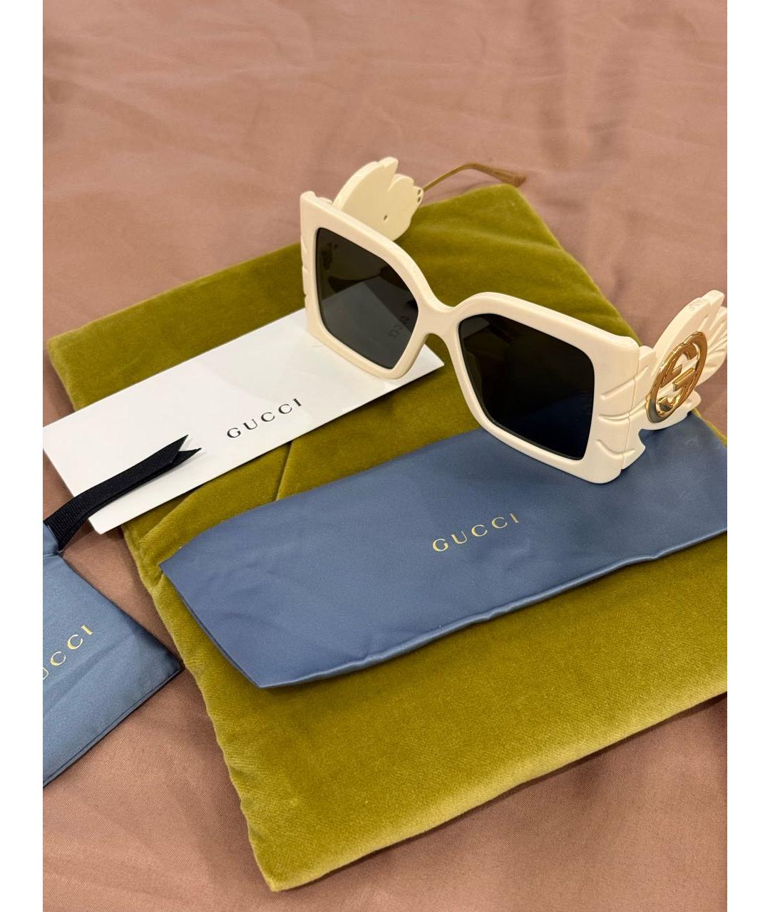 GUCCI Бежевые пластиковые солнцезащитные очки, фото 4