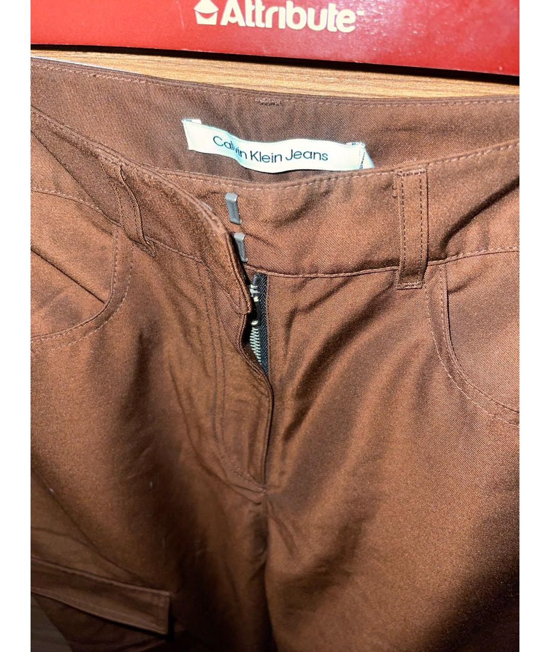 CALVIN KLEIN Коричневые полиэстеровые прямые брюки, фото 4