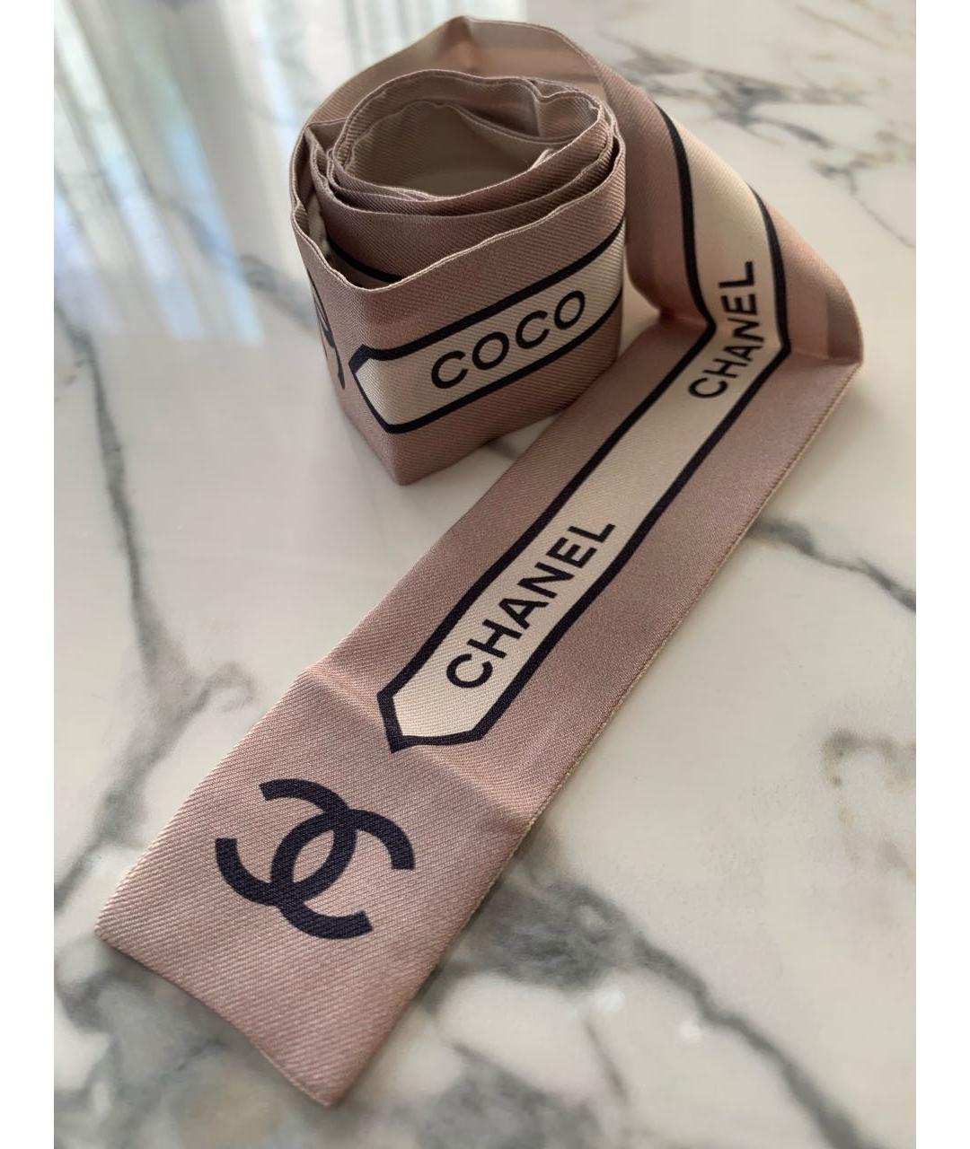 CHANEL Розовый шелковый шарф, фото 2