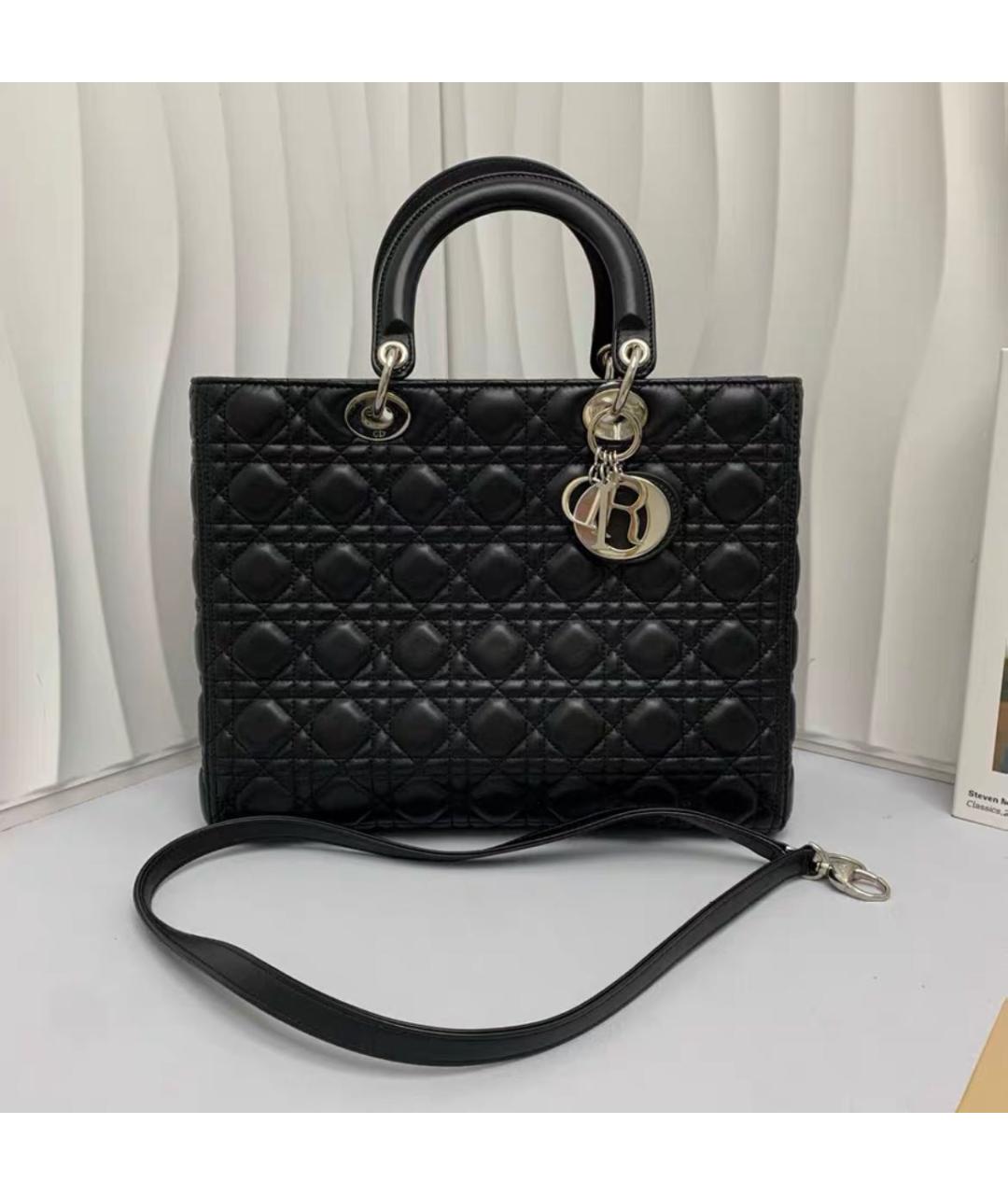 CHRISTIAN DIOR Черная кожаная сумка с короткими ручками, фото 2
