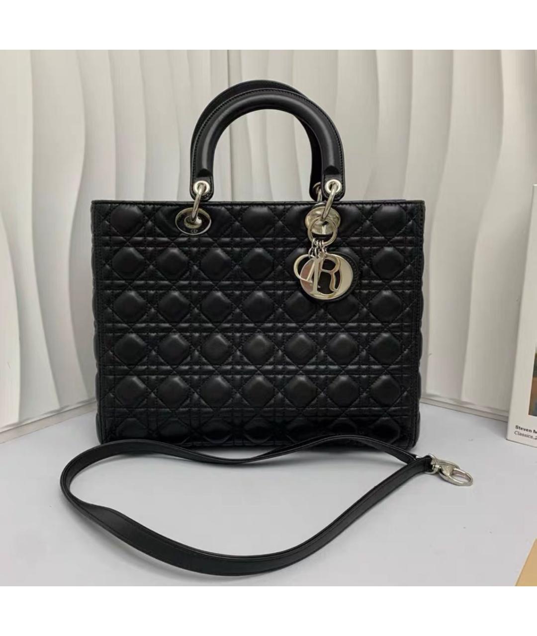 CHRISTIAN DIOR Черная кожаная сумка с короткими ручками, фото 6