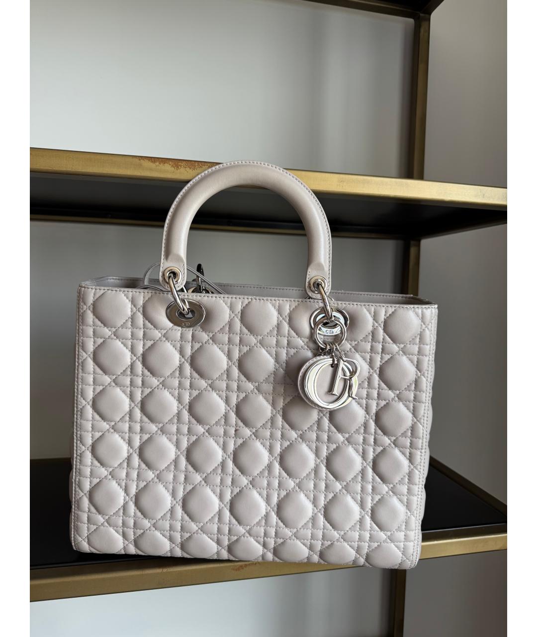 CHRISTIAN DIOR Серая кожаная сумка с короткими ручками, фото 5