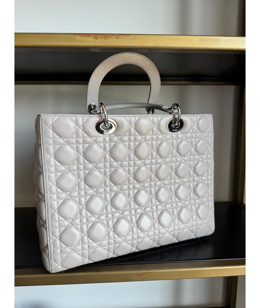 CHRISTIAN DIOR Серая кожаная сумка с короткими ручками, фото 3