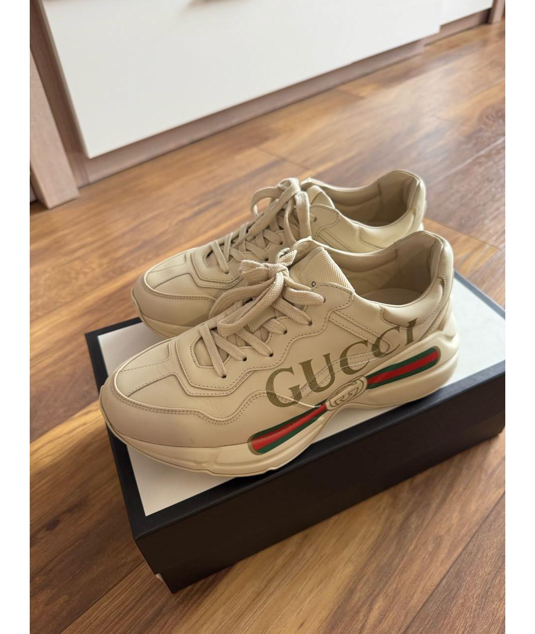 GUCCI Бежевые кожаные кроссовки, фото 2
