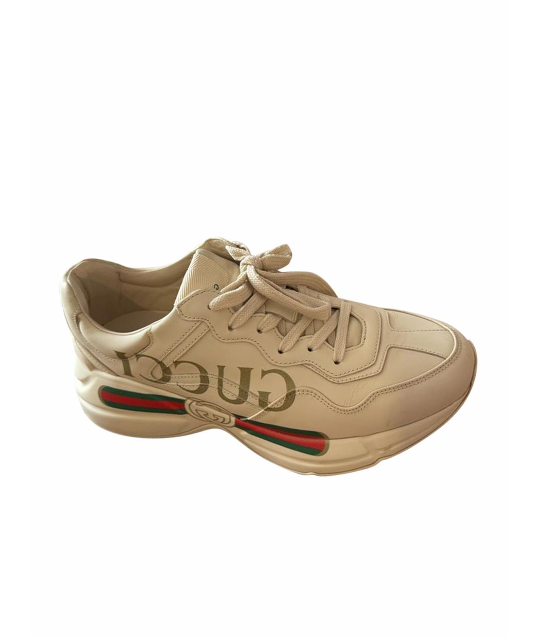 GUCCI Бежевые кожаные кроссовки, фото 1