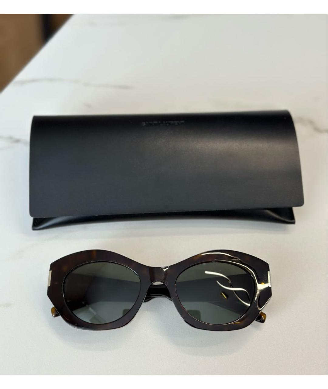 SAINT LAURENT Коричневые пластиковые солнцезащитные очки, фото 4