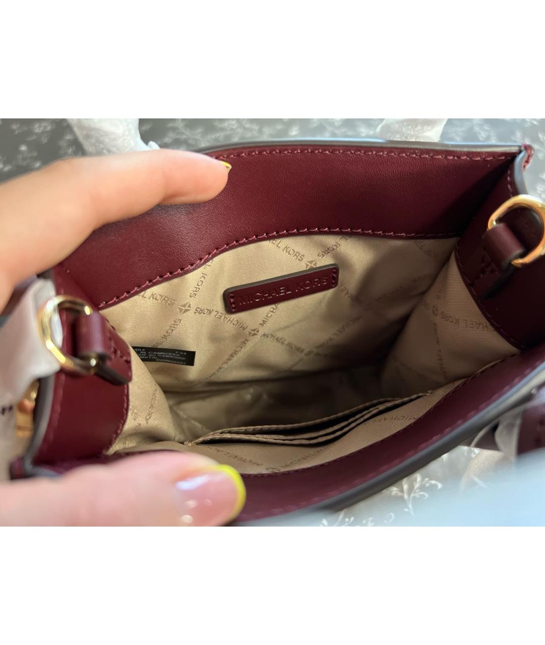 MICHAEL KORS Бордовая кожаная сумка с короткими ручками, фото 4