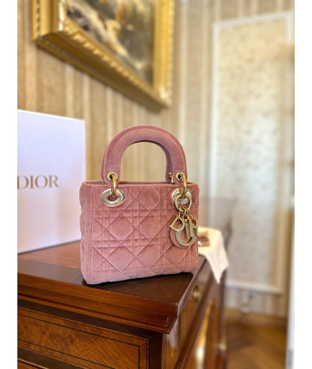 CHRISTIAN DIOR Розовая бархатная сумка с короткими ручками, фото 4