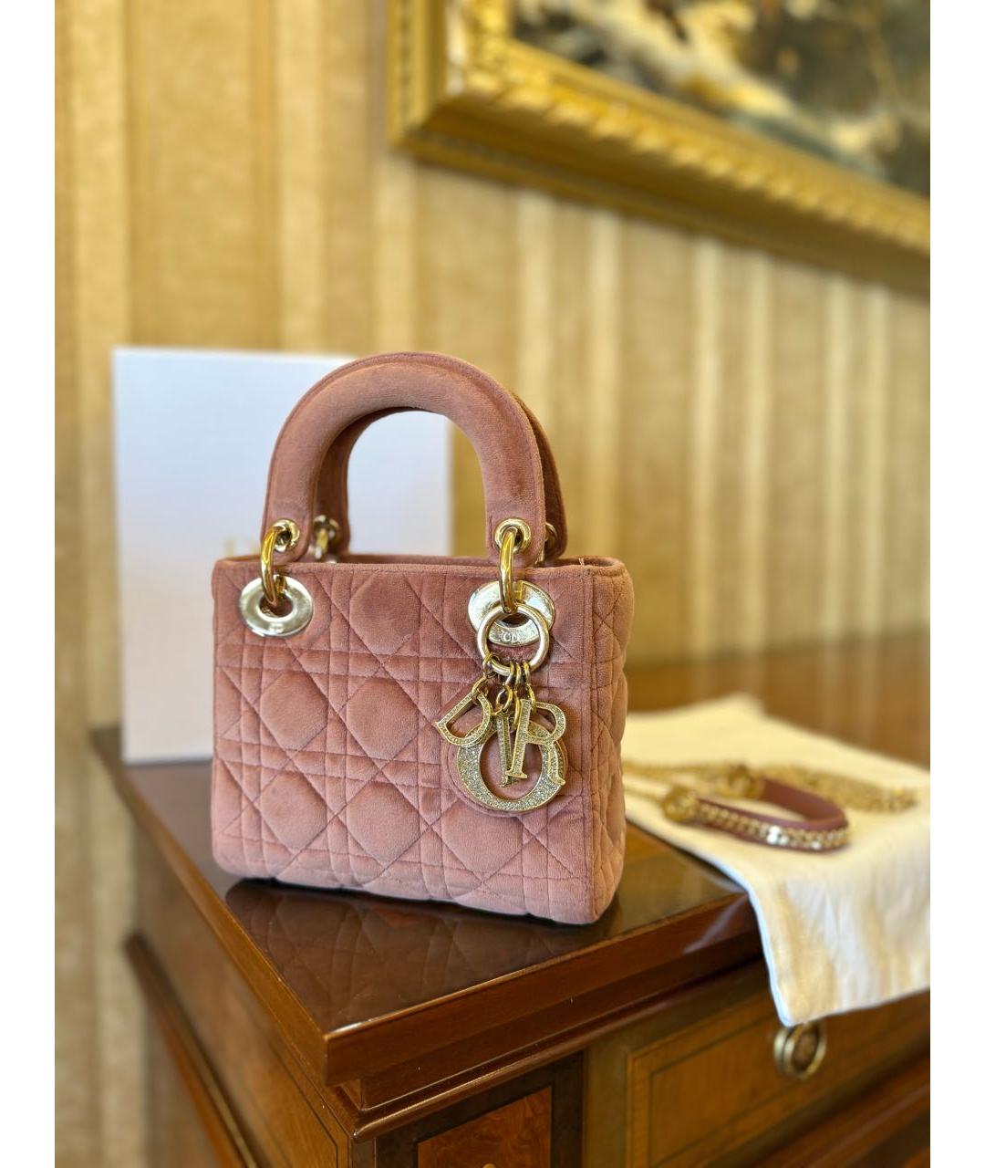 CHRISTIAN DIOR Розовая бархатная сумка с короткими ручками, фото 5