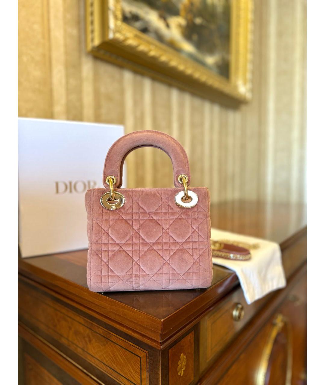 CHRISTIAN DIOR Розовая бархатная сумка с короткими ручками, фото 6