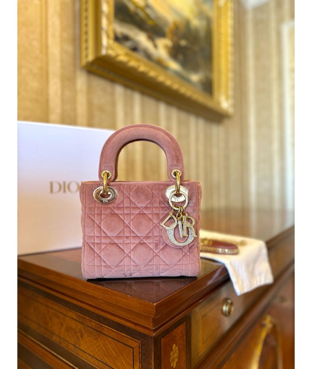 CHRISTIAN DIOR Розовая бархатная сумка с короткими ручками, фото 2