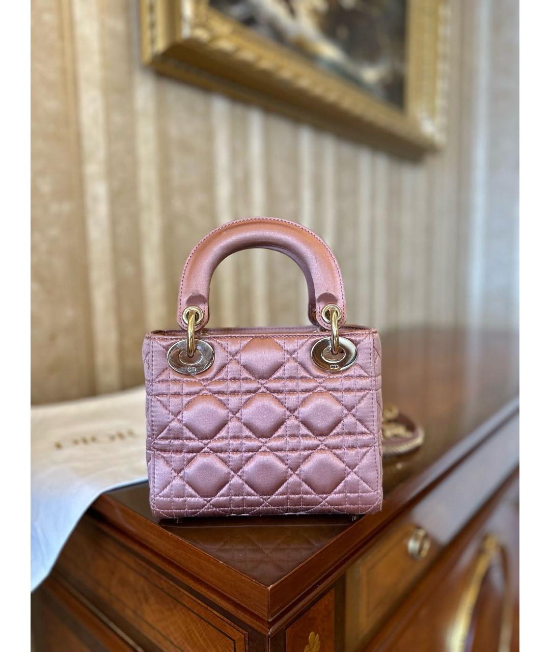 CHRISTIAN DIOR Розовая тканевая сумка с короткими ручками, фото 6