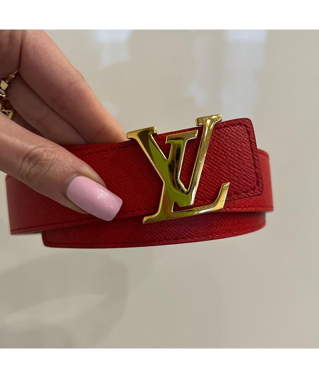 LOUIS VUITTON Красный кожаный ремень, фото 5