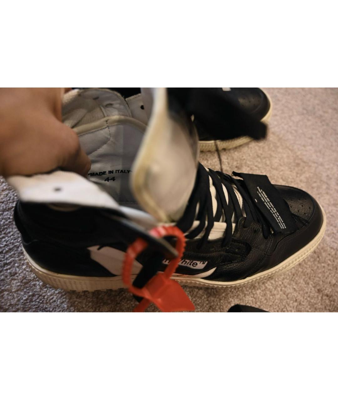 OFF-WHITE Черные кожаные высокие кроссовки / кеды, фото 8