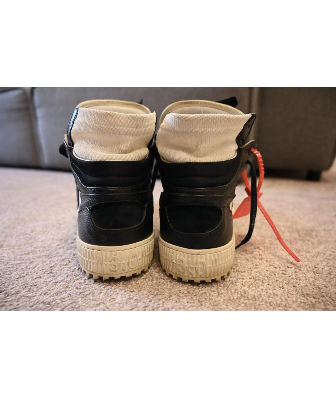 OFF-WHITE Черные кожаные высокие кроссовки / кеды, фото 4