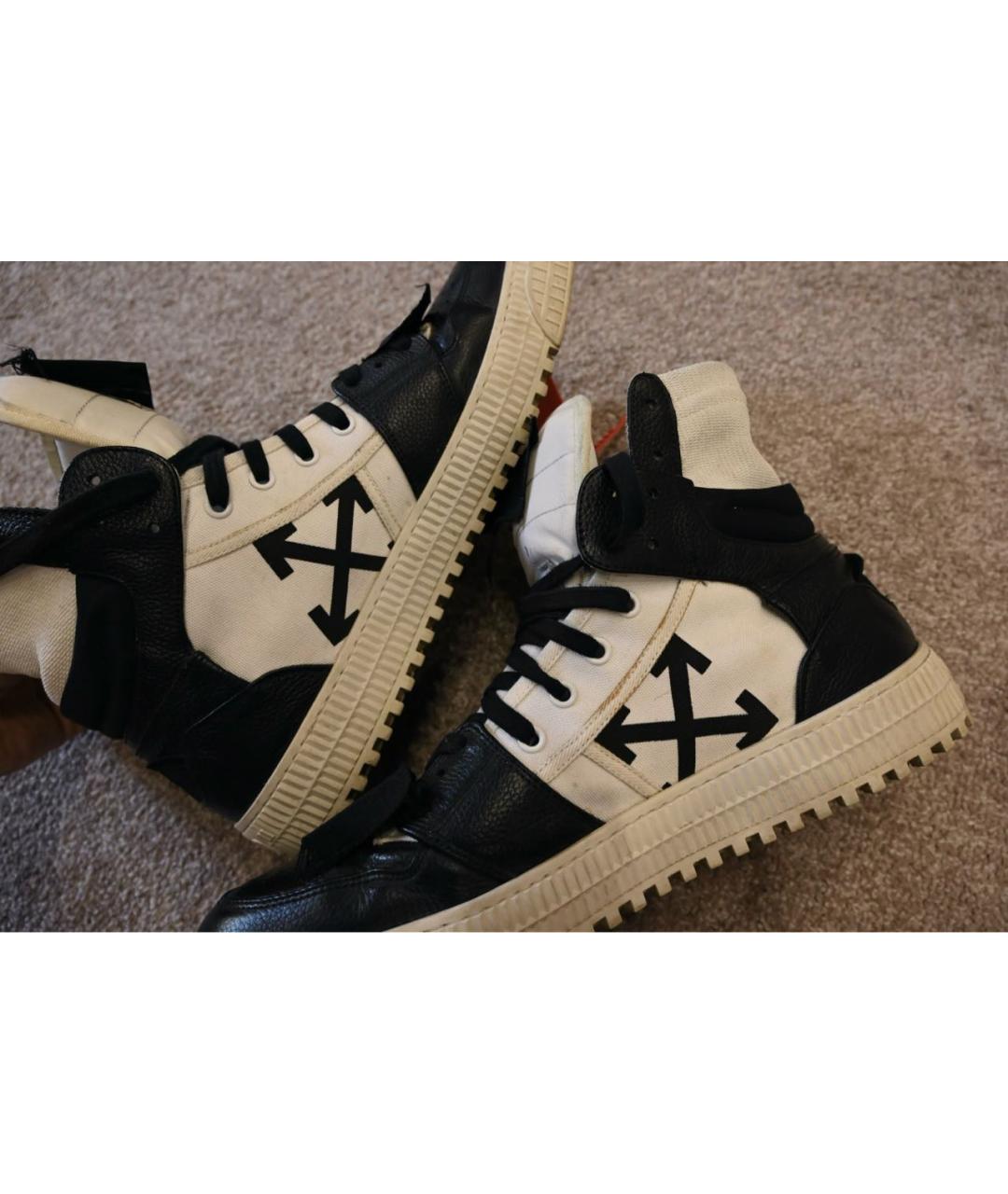 OFF-WHITE Черные кожаные высокие кроссовки / кеды, фото 5