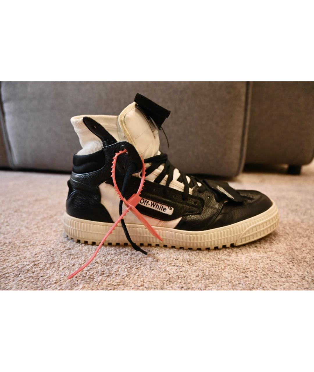 OFF-WHITE Черные кожаные высокие кроссовки / кеды, фото 9