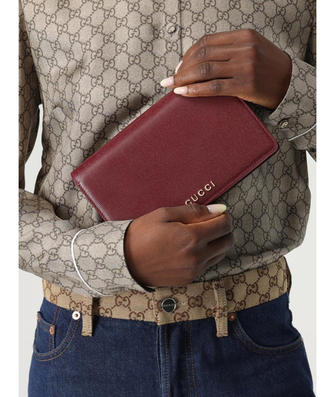 GUCCI Бордовая кожаная сумка через плечо, фото 2
