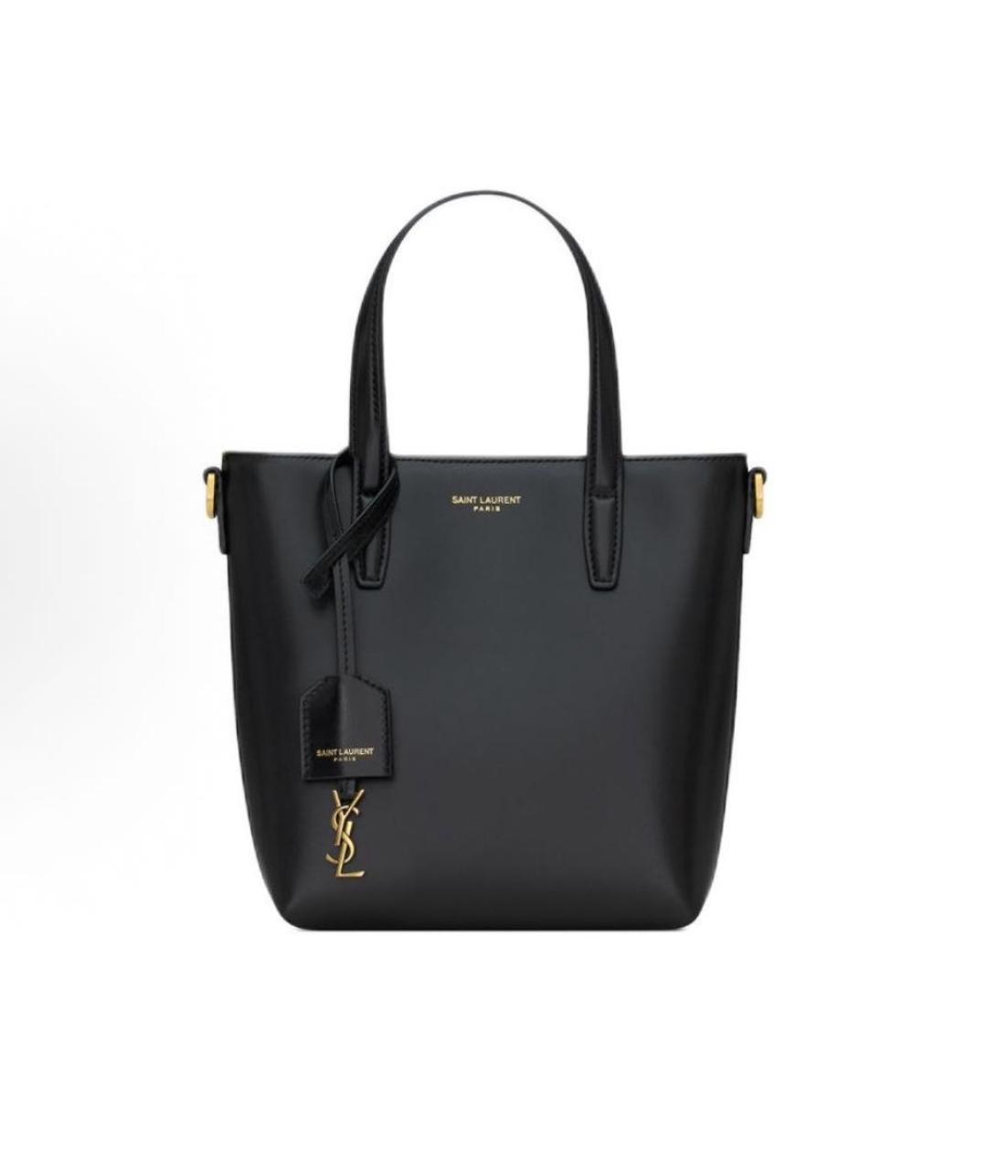 SAINT LAURENT Черная кожаная сумка тоут, фото 5