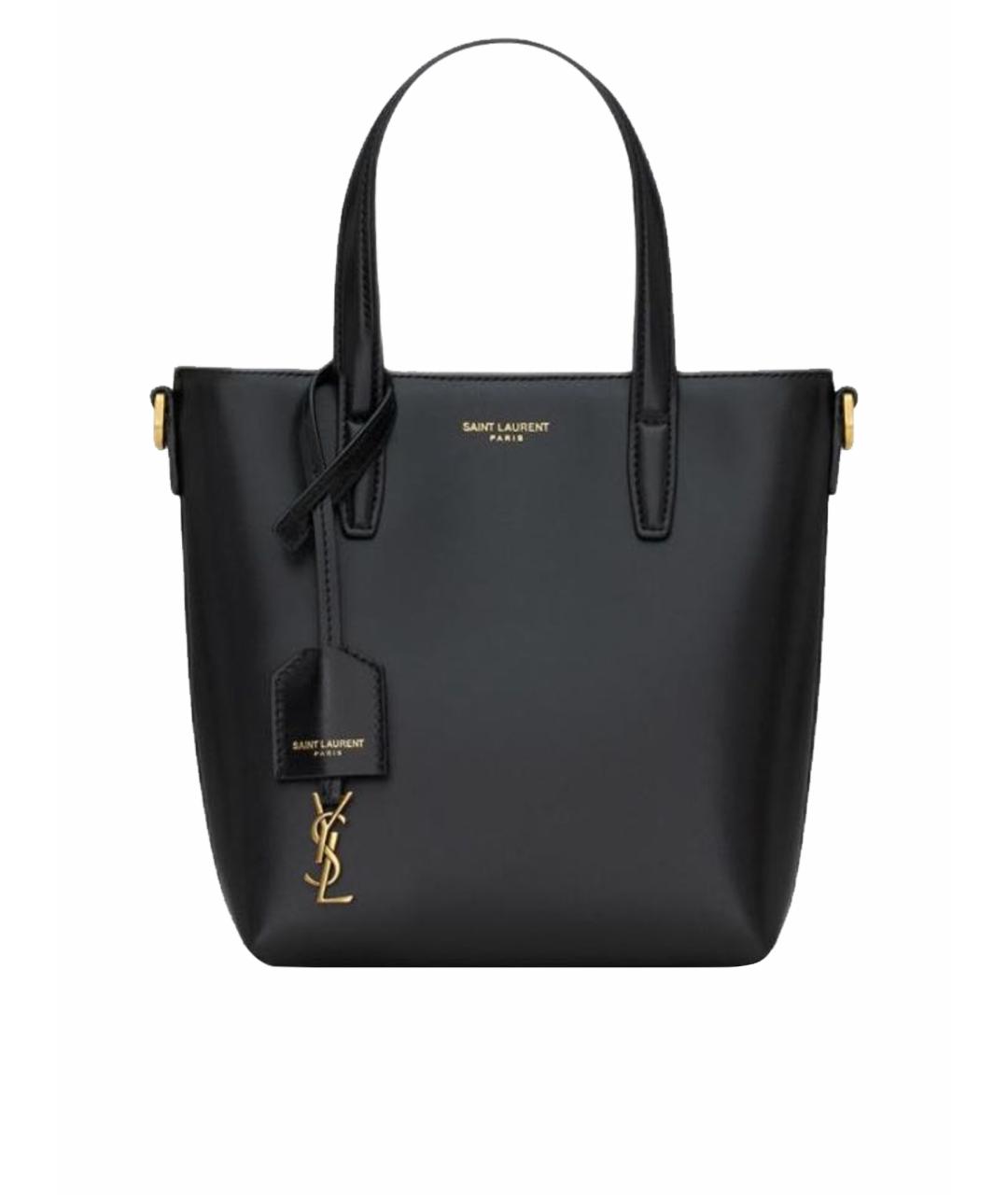 SAINT LAURENT Черная кожаная сумка тоут, фото 1