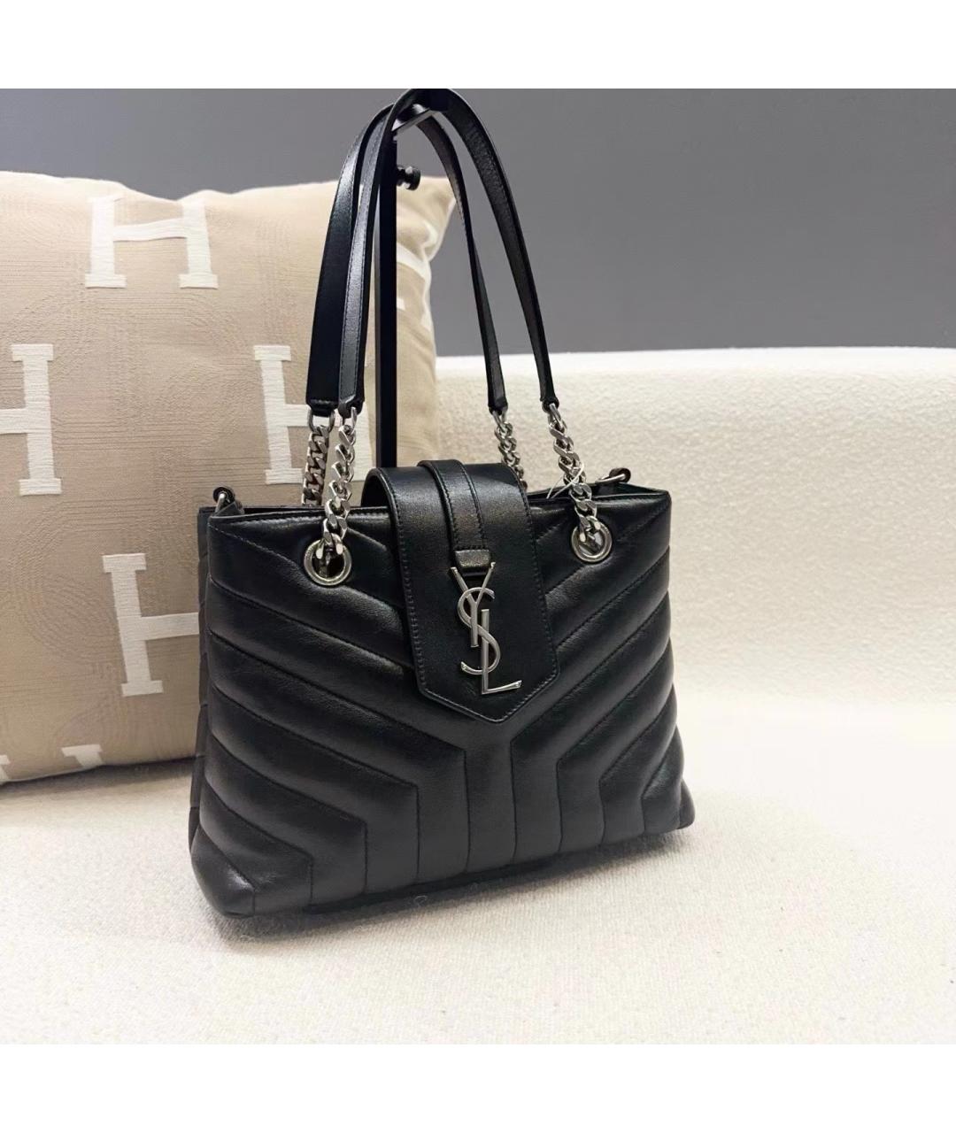 SAINT LAURENT Черная кожаная сумка тоут, фото 7