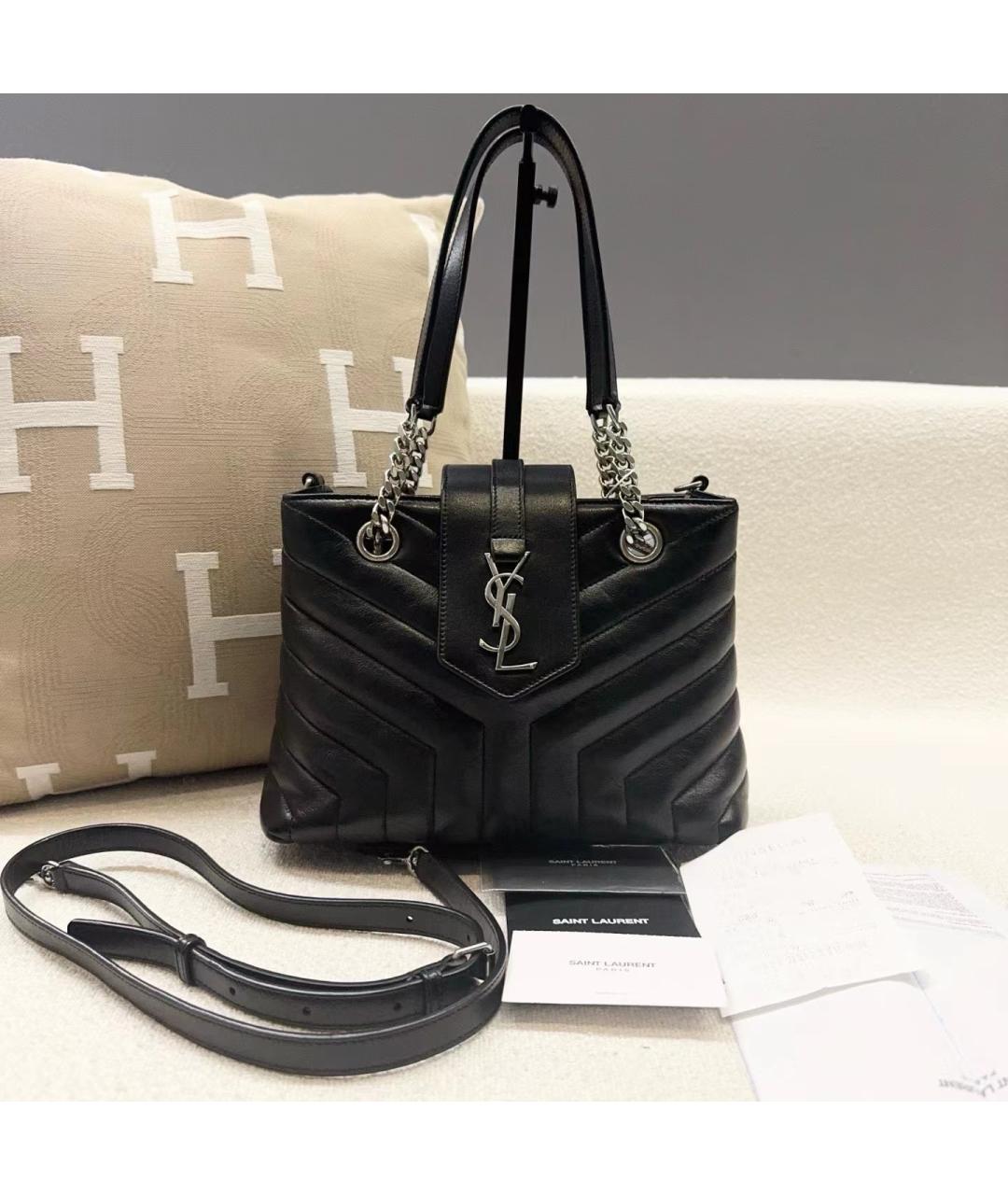 SAINT LAURENT Черная кожаная сумка тоут, фото 2