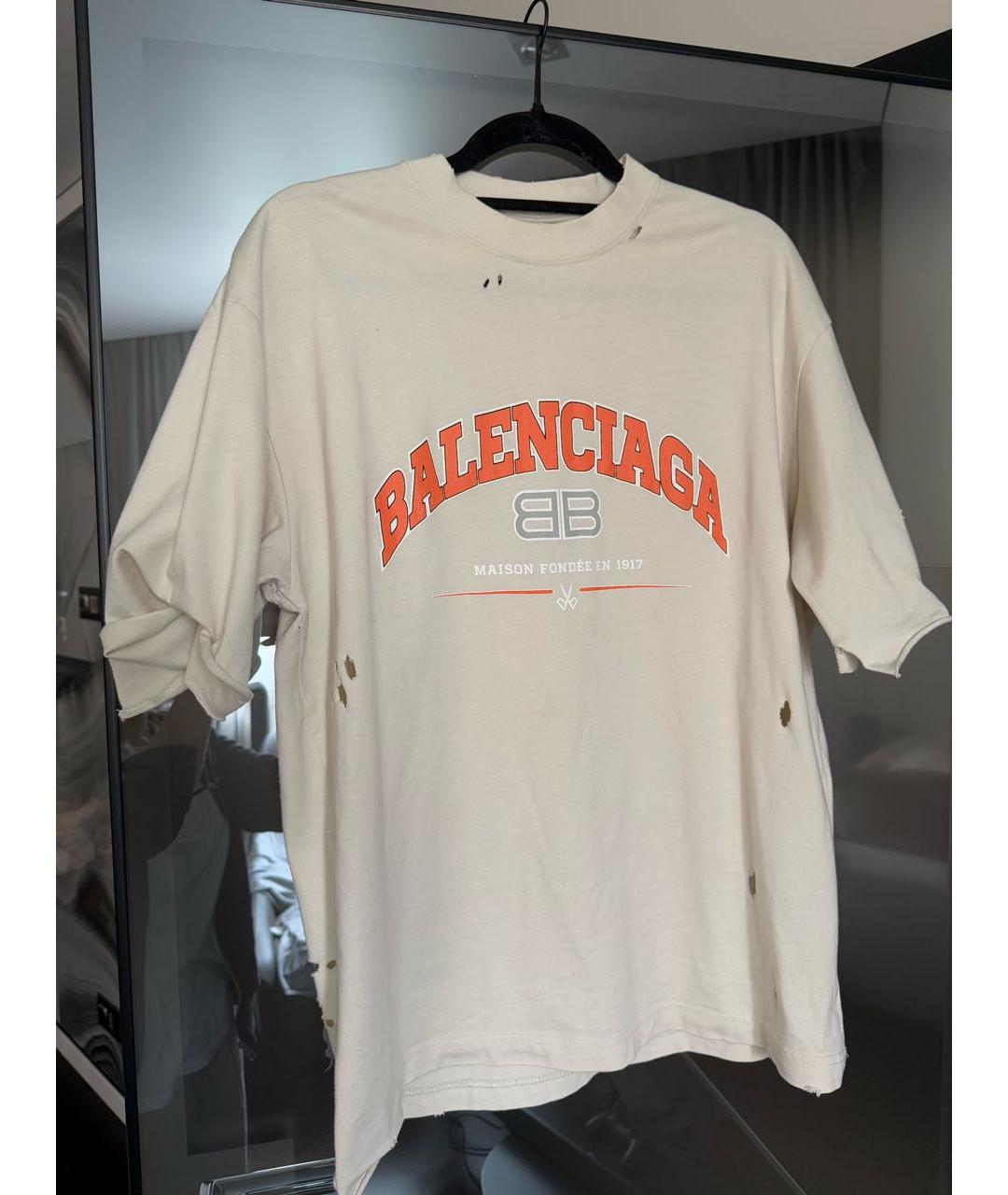 BALENCIAGA Бежевая хлопковая футболка, фото 3